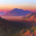 alt_text: A vibrant cover image depicting a serene landscape with mountains under a sunset sky.